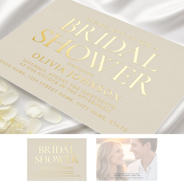 Invitation En Aluminium Typographie Fête des mariées chic Beige Gold (Créateur téléchargé)