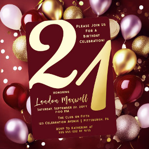Invitation En Aluminium Typographie Minimaliste 21 Anniversaire 21 ans