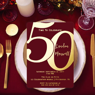 Invitation En Aluminium Typographie minimaliste 50 50ème anniversaire