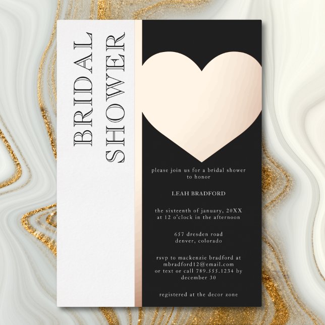 Invitation En Aluminium Typographie moderne Fête des mariées noir blanc (Modern Typography Black White Bridal Shower Foil Invitation)
