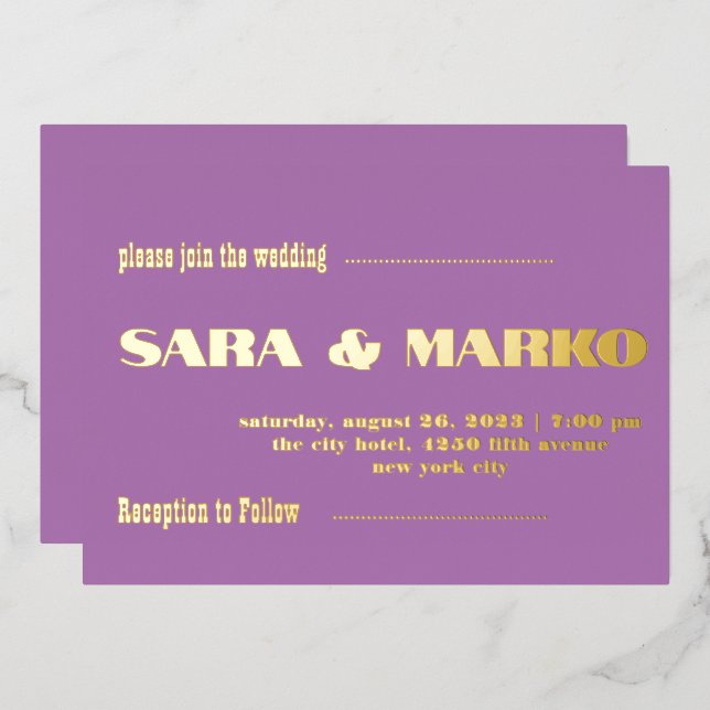 Invitation En Aluminium Typographie moderne | Légèrement pourpre (Recto/Verso)