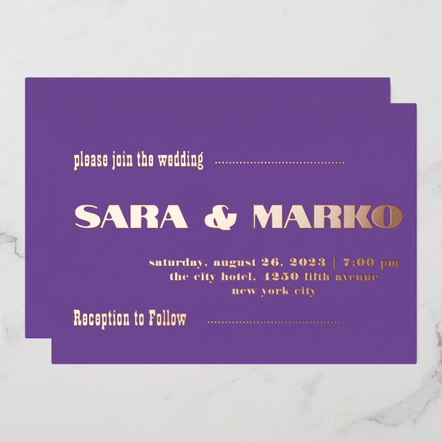 Invitation En Aluminium Typographie moderne | Légèrement pourpre (Recto/Verso)