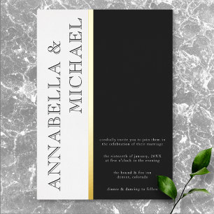 Invitation En Aluminium Typographie moderne Mariage noir blanc