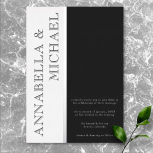 Invitation En Aluminium Typographie moderne Mariage noir blanc