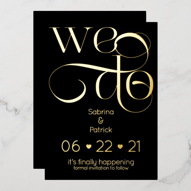 Invitation En Aluminium Typographie moderne NOUS SOMMES EN TRAIN D'enregis (Recto/Verso)