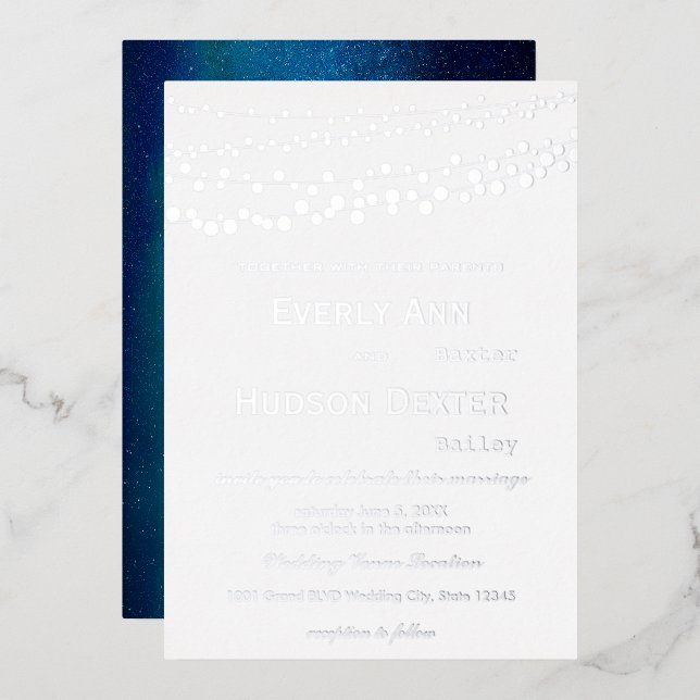 Invitation En Aluminium Typographie moderne simple Mariage Silver Galaxy (Recto/Verso)