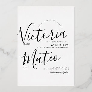 Invitation En Aluminium Typographie simple en gras Mariage noir blanc