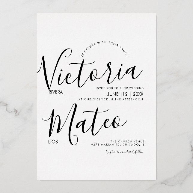Invitation En Aluminium Typographie simple en gras Mariage noir blanc (Recto)
