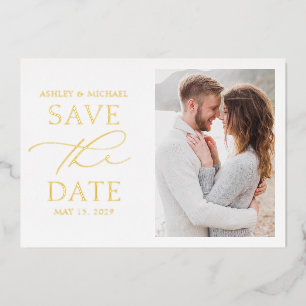 Invitation En Aluminium Typographie simple Mariage photo Enregistrer la da