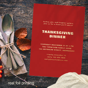 Invitation En Aluminium Typographie simple Thanksgiving Dîner Rouge Real