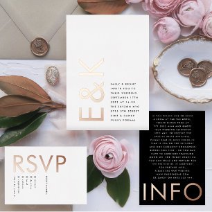 Invitation En Aluminium Ultra Moderne Monogramme de Mariage OR ROSE RÉEL