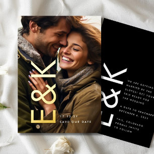 Invitation En Aluminium Ultra Moderne Monogramme Photo Or Sauver Notre Dat