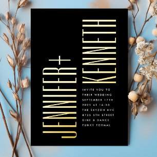 Invitation En Aluminium Ultra Simple Moderne Minimaliste Gras Mariage Or