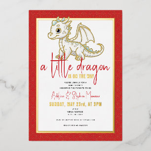 Invitation En Aluminium Un joli petit dragon est en route Fête bébé rouge