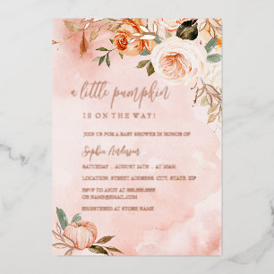 Invitation En Aluminium Un Petit Citrouille Automne Pink Baby shower Foil 