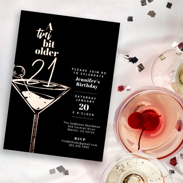 Invitation En Aluminium Un Tini Bit Ancien 21e anniversaire Martini Party (Créateur téléchargé)