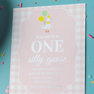 Invitation En Aluminium Une drôle d'oie Gingham 1er anniversaire