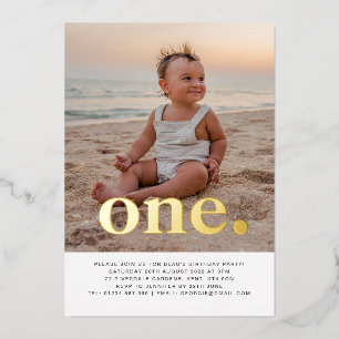 Invitation En Aluminium Une photo d'or premier anniversaire