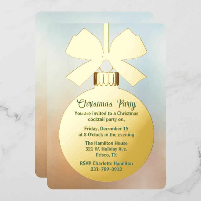 Invitation En Aluminium Vacances de Noël Or (Recto/Verso)