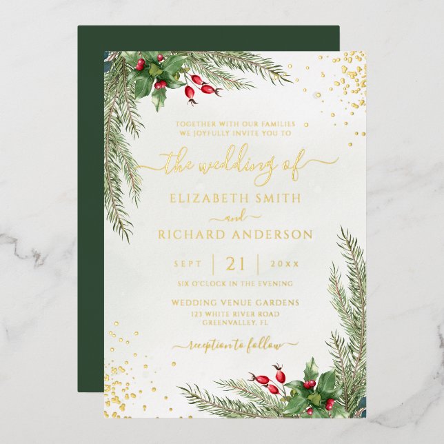 Invitation En Aluminium Vacances d'hiver Botanical Greenery Mariage (Recto/Verso)