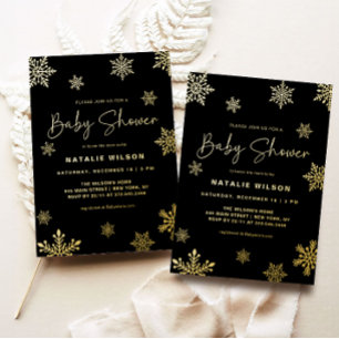 Invitation En Aluminium Vacances Gold Snowflake Baby shower d'hiver