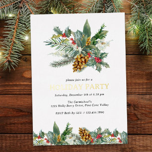 Invitation En Aluminium Vacances Holly et Pine Cone Bouquet Gold