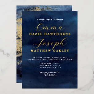 Invitation En Aluminium Vague moderne abstrait or minuit bleu Mariage