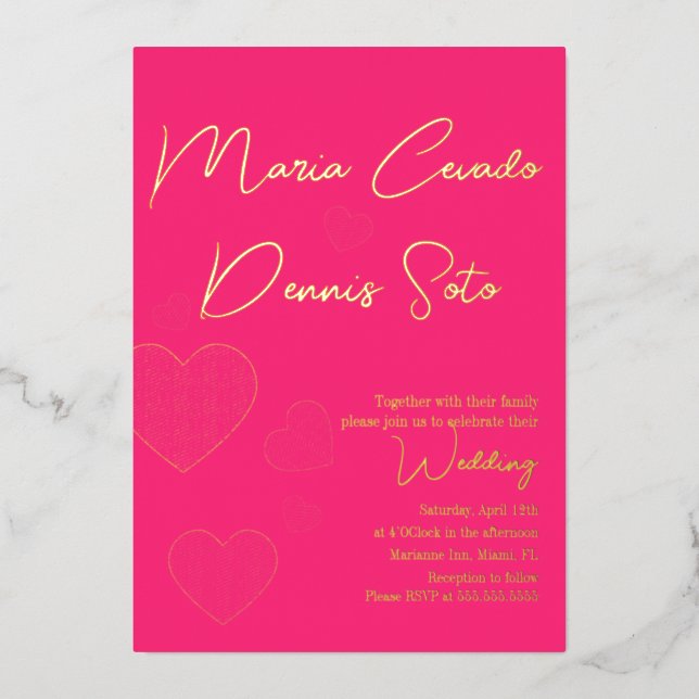 Invitation En Aluminium Valentines Coeurs roses Mariage flottant (Recto)