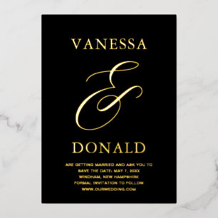 Invitation En Aluminium Vanessa Black Mariage moderne Enregistrer la date