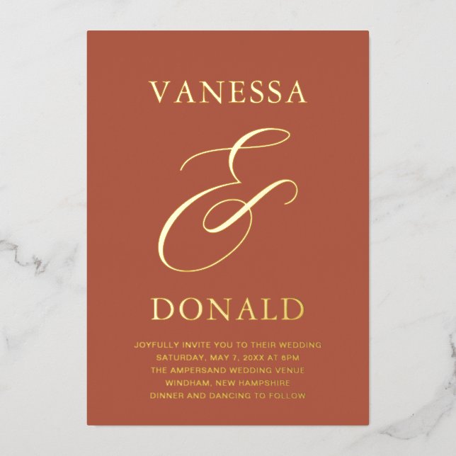 Invitation En Aluminium Vanessa Terracotta Mariage moderne (Recto)