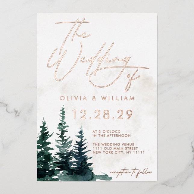 Invitation En Aluminium Végétation d'hiver Noël Arbres Mariage de vacances (Recto)
