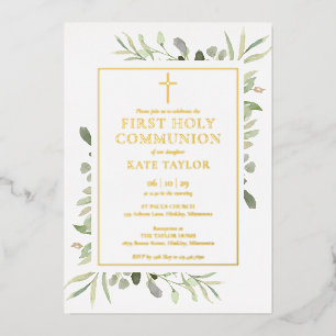 Invitation En Aluminium Verdure Première sainte Communion Or