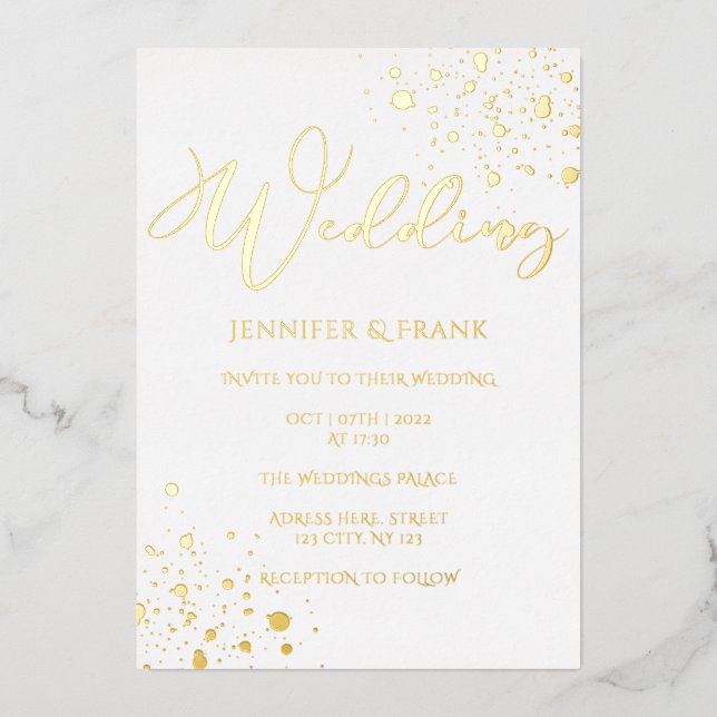 Invitation En Aluminium Véritable Acier D'Or Spots Moderne Blanc Élégant A (Recto)