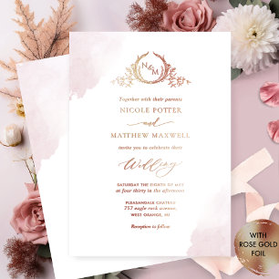 Invitation En Aluminium Véritable élégant monogramme de mariage rose poudr