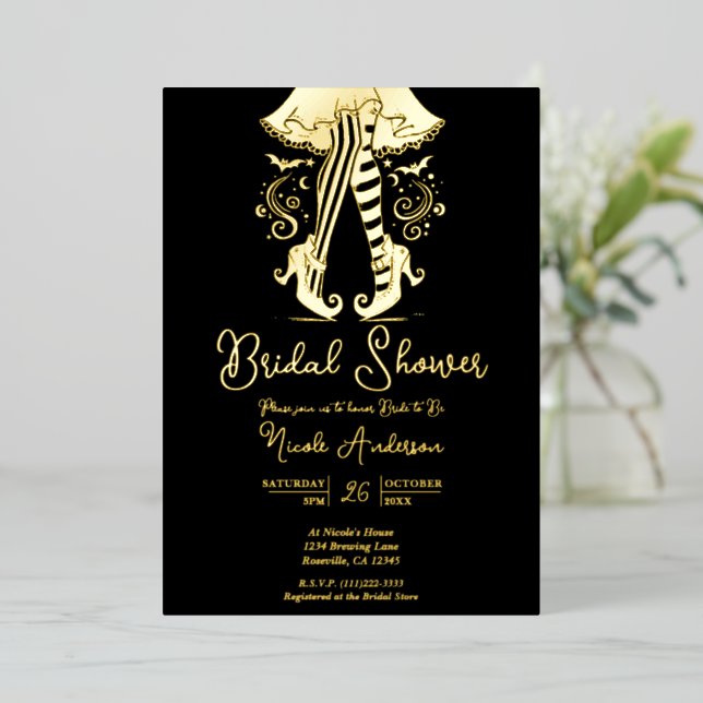 Invitation En Aluminium Véritable Fête des mariées Gold Witchy (Debout devant)