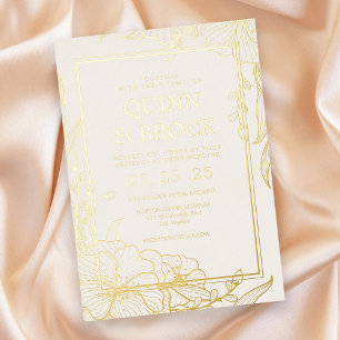 Invitation En Aluminium Véritable feuillage floral or feuille d'or Mariage