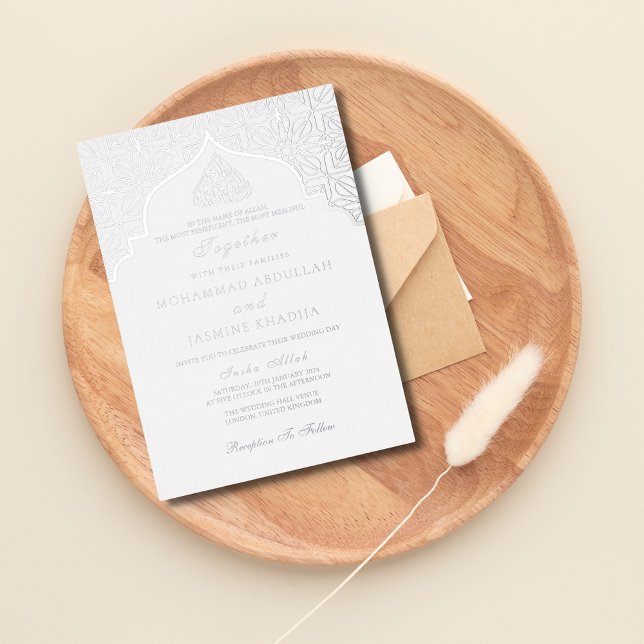 Invitation En Aluminium Véritable feuille Argent Masjid Libellé Mariage mu (Créateur téléchargé)