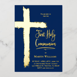 Invitation En Aluminium Véritable feuille croix Première sainte communion
