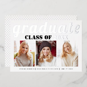 Invitation En Aluminium Véritable feuille d'argent Classe de 2023 diplôme 