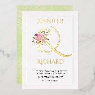 Invitation En Aluminium Véritable feuille d'or ampersand rose roses mariag