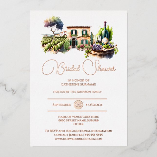 Invitation En Aluminium Véritable feuille rustique vignoble paysage rose o (Recto)