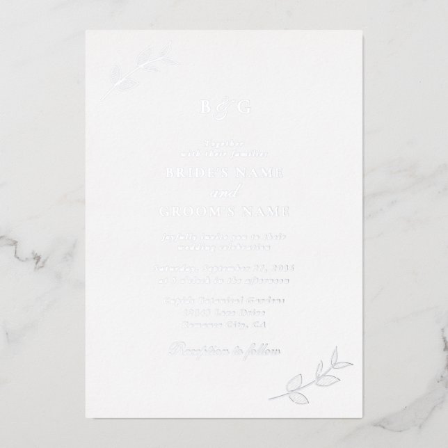 Invitation En Aluminium Véritable Feuilles d'huile d'argent Élégant Mariag (Recto)