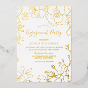 Invitation En Aluminium Véritable Fleur d'or Partie d'engagement Golden
