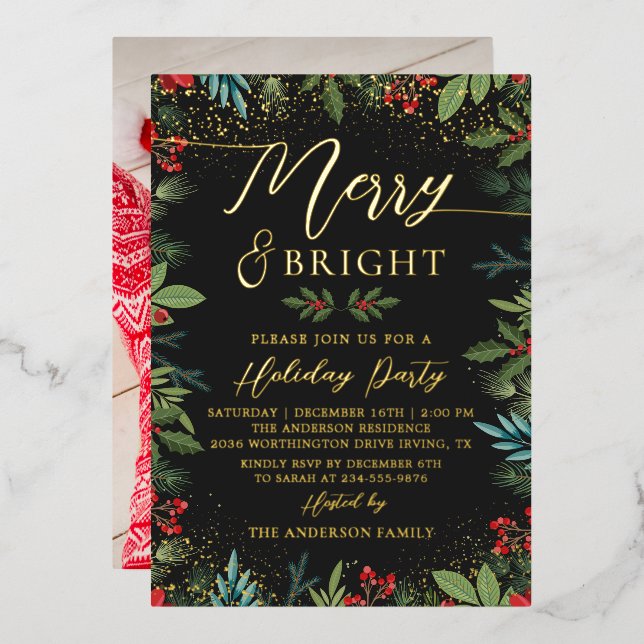 Invitation En Aluminium Véritable Foil Joyeux & Bright Photo Party (Recto/Verso)