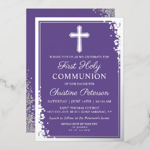 Invitation En Aluminium Véritable Foil Lavande Purple Première Communion