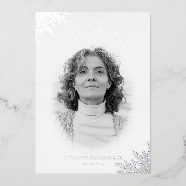 Invitation En Aluminium Véritable funérailles d'argent Noir Blanc photo so (Recto)