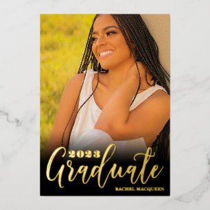 Invitation En Aluminium Véritable Gold Black Trois Photo Graduation Party