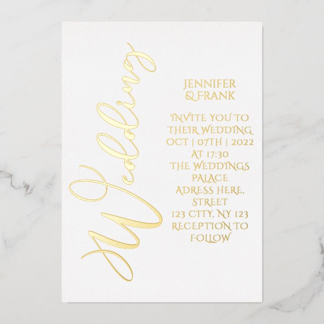 Invitation En Aluminium Véritable Gold Foil Moderne Blanc Élégant (Recto)