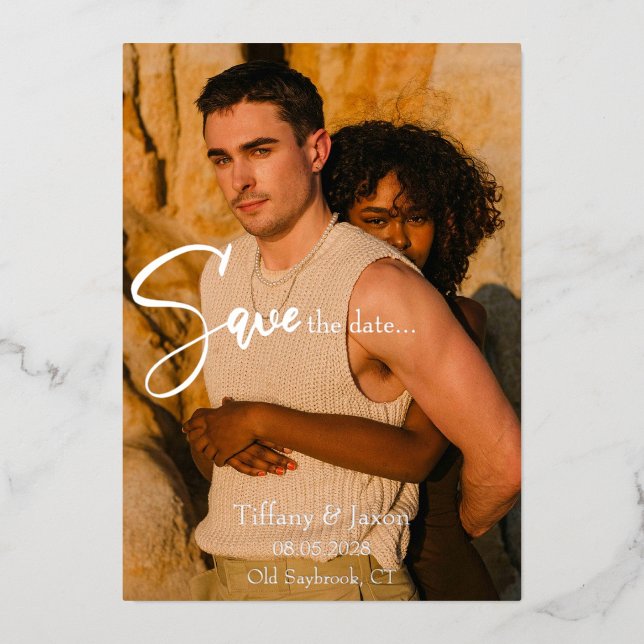 Invitation En Aluminium Véritable huile d'argent moderne Enregistrer la da (Recto)