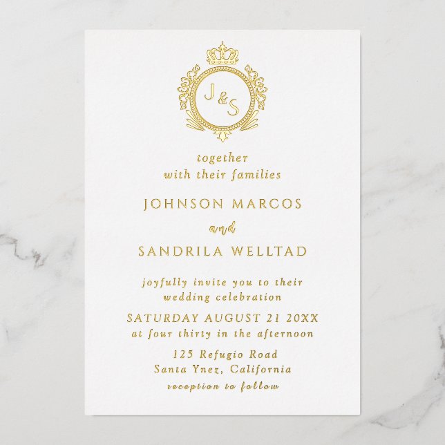 Invitation En Aluminium Véritable huile d'or Élégant Mariage de monogramme (Recto)